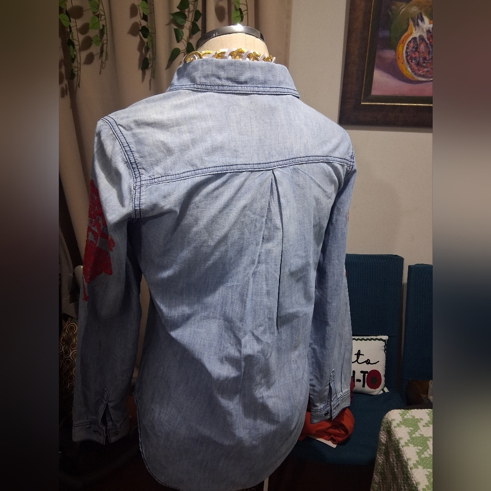 Sundance Blue Button Down With Red Embroidery - image 2